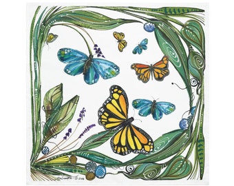 Monarch Butterfly on White - Pair of Cloth Napkins - Large Dinner Table Napkins - Natural World Collection - Housewarming/Wedding Gift