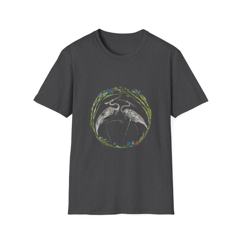 Blue Heron Unisex T-Shirt - Avian-Themed Nature Art Tee, Bird Lovers Gift, Soft Cotton Shirt, Nature Outings, Casual Wear, Wildlife Dark Heather