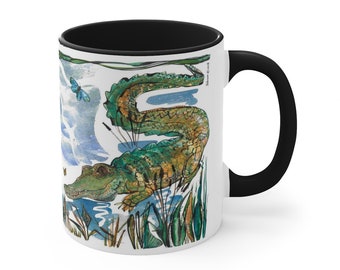 11oz Mug for Coffee, Tea or Hot Chocolate - Gator Motif - Designed for Daily Use - Great Gift for Beach House Owners & Gator Lovers