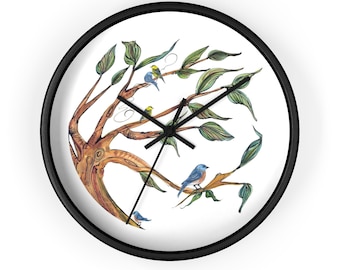 Unique Wall Clock - Tree with Bird Motif - Ready to Hang - Great as Home Decor & Statement Piece - Gift for Birdwatchers