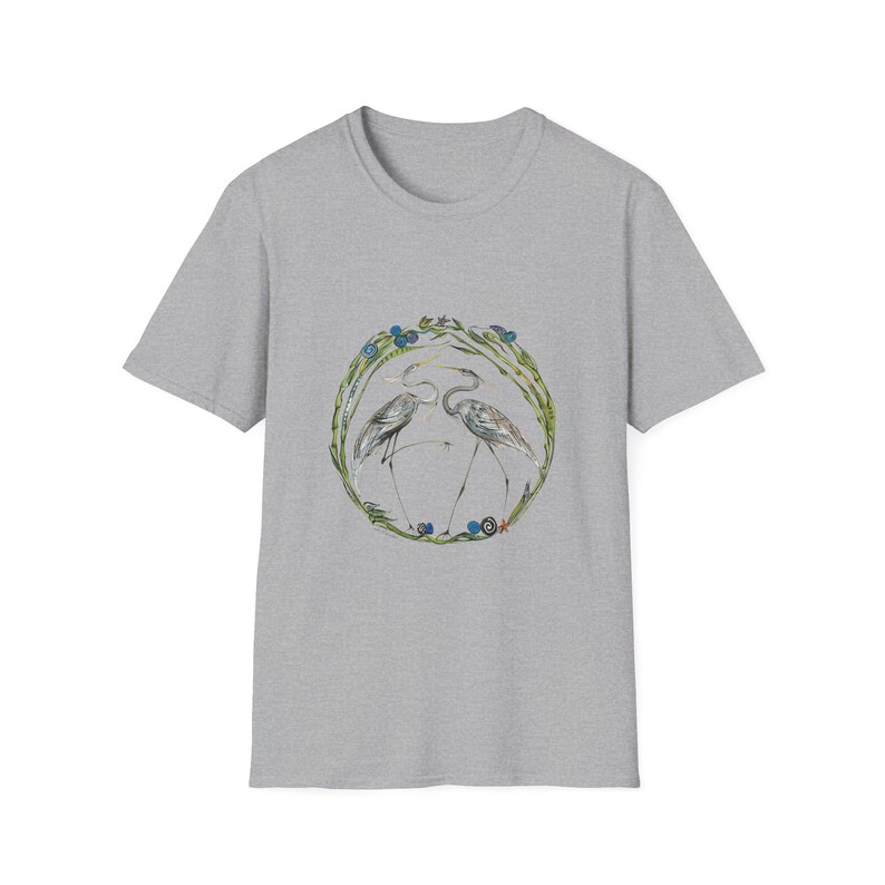 Blue Heron Unisex T-Shirt - Avian-Themed Nature Art Tee, Bird Lovers Gift, Soft Cotton Shirt, Nature Outings, Casual Wear, Wildlife Sport Grey