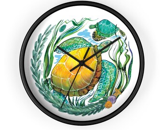 Unique Wall Clock - Sea Turtle Motif - Ready to Hang - Great as Home Decor & Statement Piece - Perfect Housewarming Gift
