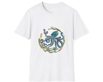 Octopus Unisex T-Shirt, Ocean Lover Tee, Sea Creature Shirt, Nautical Top, Softstyle Tee