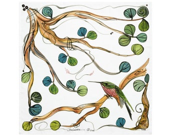 Hummingbird on White - Pair of Cloth Napkins - Large Dinner Table Napkins - Natural World Collection - Housewarming/Wedding