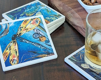 4 Coaster Bundle - Stone Coasters - Natural World Collection - Housewarming/Wedding Gift