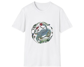 Maryland Blue Crab Unisex Softstyle T-Shirt - Nature-Themed Art Shirt for Marine Life Lovers, Gift for Nature Enthusiasts, Lightweight Tee