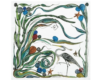 Heron on White - Pair of Cloth Napkins - Large Dinner Table Napkins - Natural World Collection - Housewarming/Wedding Gift