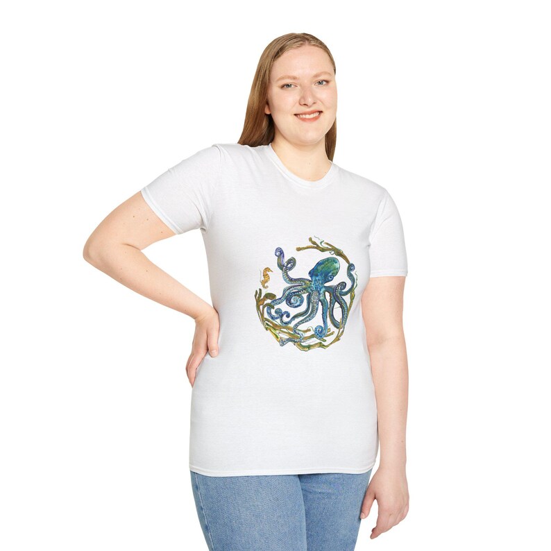Octopus Unisex T-Shirt, Ocean Lover Tee, Sea Creature Shirt, Nautical Top, Softstyle Tee image 9