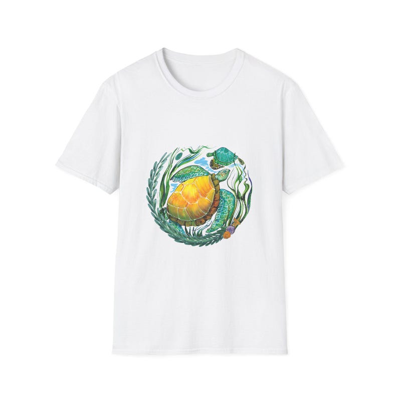 Sea Turtle Unisex T-Shirt, Ocean Lover Tee, Sea Creature Shirt, Nautical Top, Softstyle Tee White