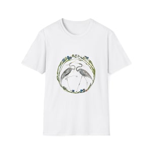 Blue Heron Unisex T-Shirt - Avian-Themed Nature Art Tee, Bird Lovers Gift, Soft Cotton Shirt, Nature Outings, Casual Wear, Wildlife White