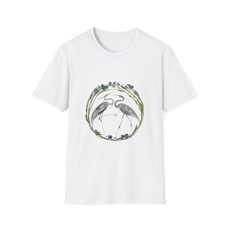 Blue Heron Unisex T-Shirt - Avian-Themed Nature Art Tee, Bird Lovers Gift, Soft Cotton Shirt, Nature Outings, Casual Wear, Wildlife White