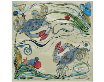Crab  - Pair of Cloth Napkins - Large Dinner Table Napkins - Natural World Collection - Housewarming/Wedding Gift