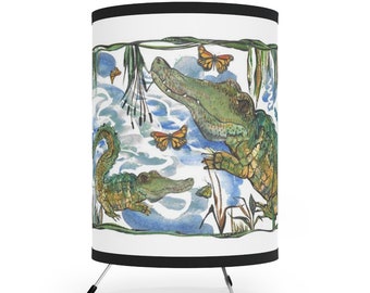 Decorative Table or Desk Lamp - Gator Motif - Tripod Lamp - Warm Glow for Cozy Lighting in Lake House, Dorm or Kids Rooms