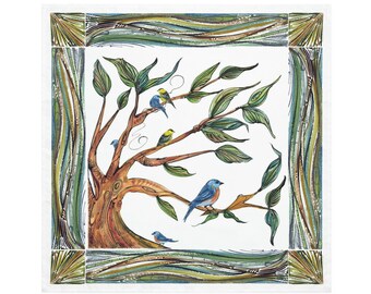 Tree with Birds on White - Pair of Cloth Napkins - Large Dinner Table Napkins - Natural World Collection - Housewarming/Wedding