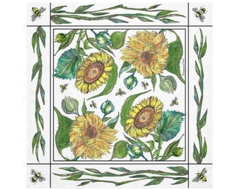 Sunflower - Pair of Cloth Napkins - Large Dinner Table Napkins - Natural World Collection - Housewarming/Wedding Gift
