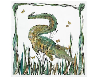 Gator on White - Pack of 4 Cloth Napkins - Large Dinner Table Napkins - Natural World Collection - Housewarming/Wedding