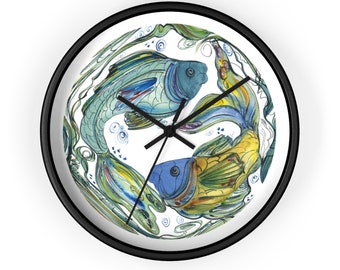 Unique Wall Clock - Fish Motif - Ready to Hang - Great as Home Decor & Statement Piece - Gift for Outdoor Enthusiasts