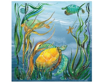 Sea Turtle - Pack of 4 Cloth Napkins - Large Dinner Table Napkins - Natural World Collection - Housewarming/Wedding Gift