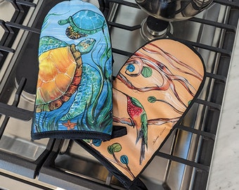 Oven Mitts - Watercolor Design - Natural World Collection - Housewarming/Wedding Gift - Mix & Match