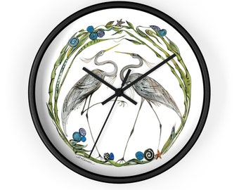 Unique Wall Clock - Heron Motif - Ready to Hang - Great as Home Decor & Statement Piece - Great Gift for Bird Watchers