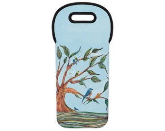 Tree with Birds - Wine Tote Bag