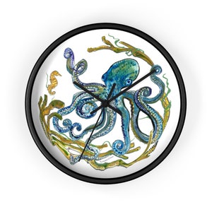 Unique Wall Clock - Octopus Motif - Ready to Hang - Great as Home Decor & Statement Piece - Gift for Outdoor Enthusiasts