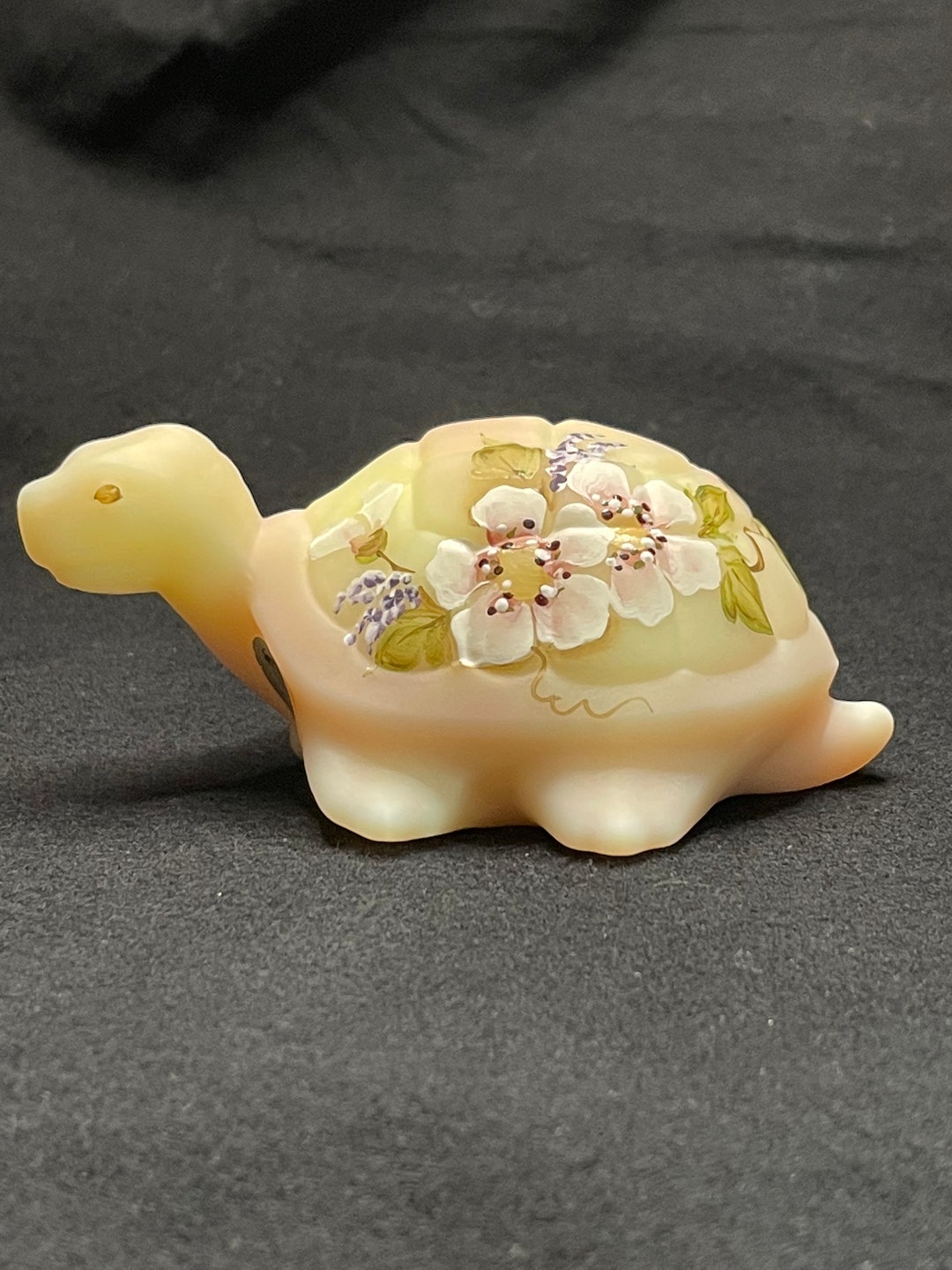 Fenton Burmese Satin Turtle With Hand Painted Hibiscus Etsy