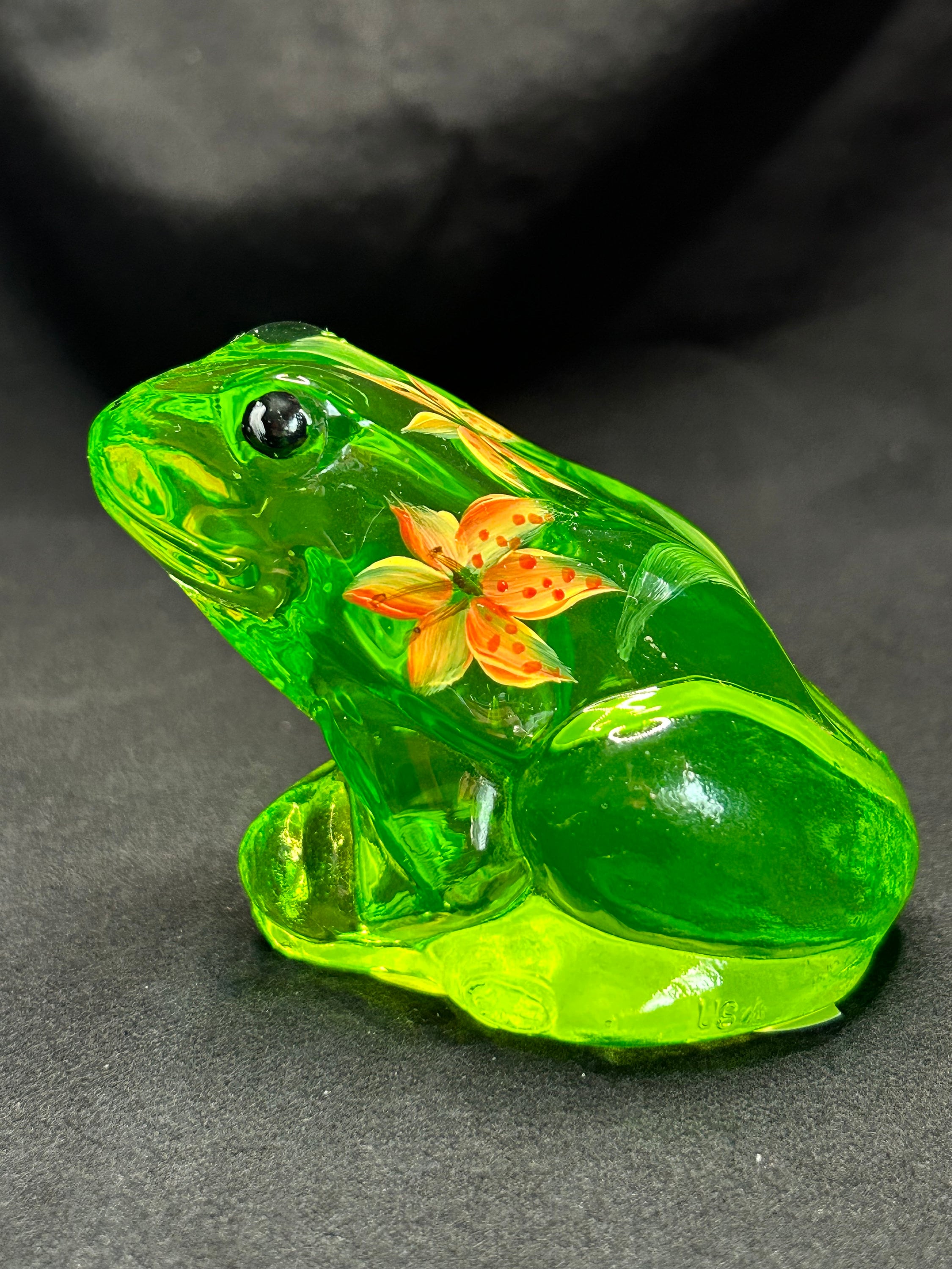 Fenton Frog Key Lime Green With Hand Painted Tiger Lilies - Etsy