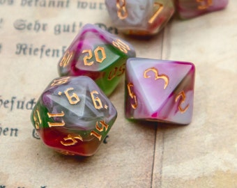 Rose Garden Polyhedral dice set - TTRPG Soft edge dnd d and d dungeons and dragons 7 set dice D20 D12 D10 D8 D6 D4