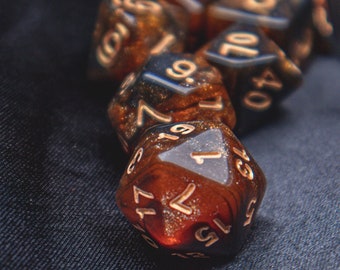 Phoenix Ashes Dice Set - TTRPG fire charcoal dice Soft edge dnd d and d pathfinder 7 set dice gift dungeons and dragons