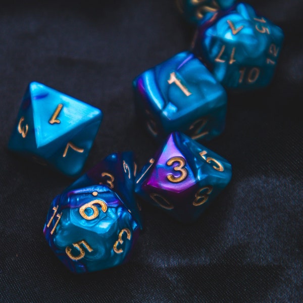 Faerie Fire Polyhedral dice set - TTRPG Soft edge dnd d and d pathfinder 7 set dice D20 D12 D10 D8 D6 D4