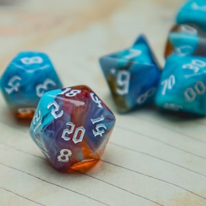 Jeu de dés polyédriques Eternal Sunrise - TTRPG Soft edge dnd d et d donjons et dragons 7 dés D20 D12 D10 D8 D6 D4