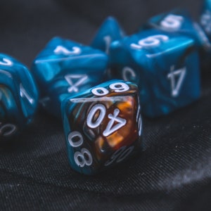 Oceans Treasure Polyhedral 7 dice set - TTRPG Soft edge dungeons and dragons d and d pathfinder  D20 D12 D10 D8 D6 D4