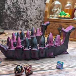 Dragon teeth dice set + holder, jaw bone, skull, dungeons and dragons, polyhedral 3d print dice set TTRPG