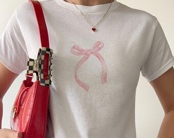 T-shirt bébé des années 90 : nœud coquette, t-shirt tendance en coton de l'an 2000