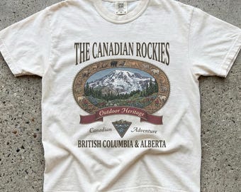 Vintage Canadian Rockies T-Shirt: Comfort Colors 1717 Outdoor Heritage Shirt - British Columbia & Alberta Mountain Tee