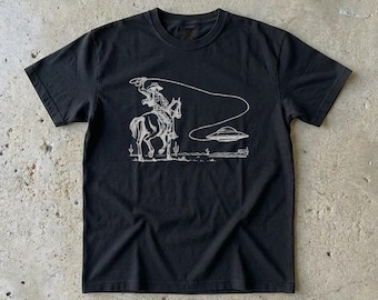 Retro Cowboy UFO Comfort Colors Shirt: Vintage Sci-Fi Western Tee