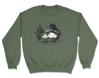 Vintage style Common Loon Sweater, Loon Of North America Sweater, Vintage Crewneck, Explore Canada Loon Unisex Sweater, Wilderness gift