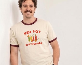 Red Hot Silly Peppers Ringer Tee - Vintage Style, Funny Graphic T-Shirt