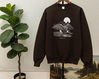Retro Loon Graphic Crewneck Sweater - Vintage Water Fowl Sweater