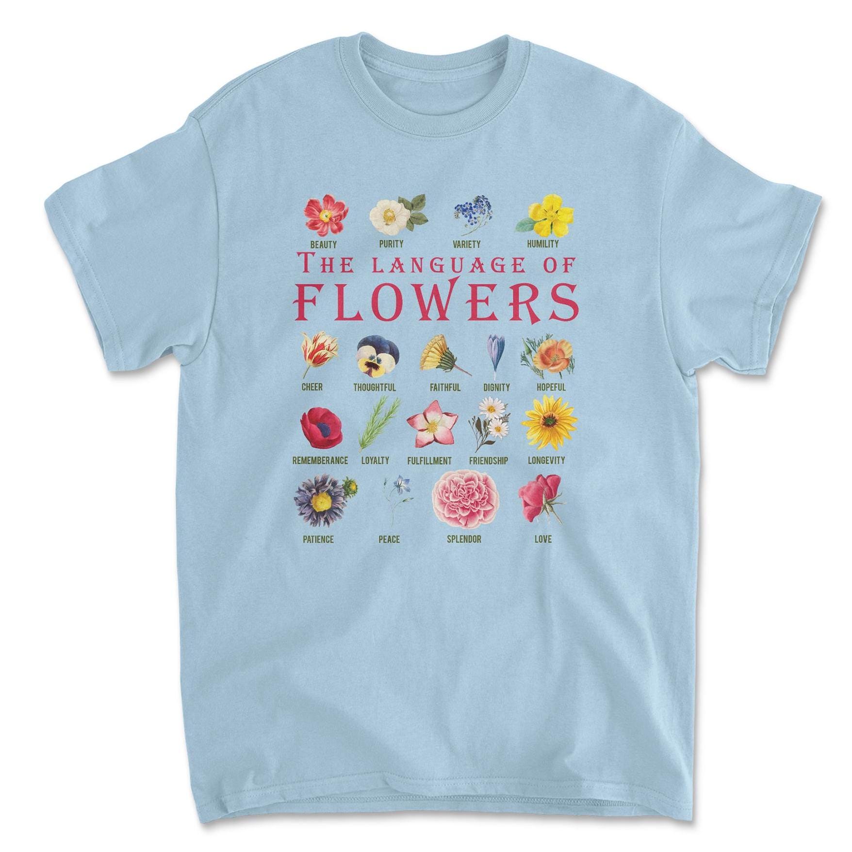 Language of Flowers Cotton Tee, Botanical Chart Shirt - Etsy