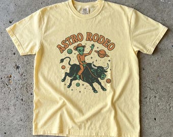 Astro Rodeo Schweres Baumwoll-T-Shirt: Komfortfarben Alien Rodeo-T-Shirts