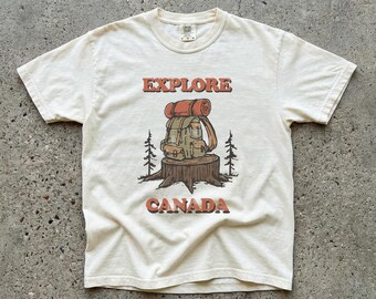 Explore Canada Shirt: Vintage Hiking Backpack Tee | Comfort Colors Nature Shirt