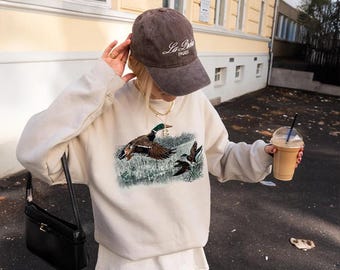 Vintage Duck Crewneck Sweater: Retro Nature Mallard Design