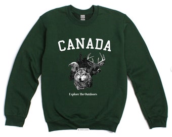 pull Canada Nature de style vintage, pull de style rétro nature, col rond vintage, pull unisexe à col rond Explorez le Canada, ras du cou sauvage