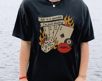 Camiseta vaquera "La vida es una apuesta" – Camiseta retro de vaquera, dados