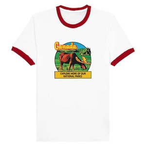 Camiseta unisex con cuello redondo y estampado de viaje vintage de Canadá, camiseta retro de naturaleza salvaje, camisetas con cuello redondo de naturaleza