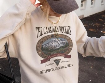 The Canadian Rockies Heritage Crewneck – Vintage Alberta & BC Mountain Sweatshirt