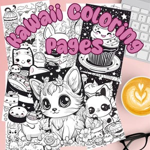 Kawaii Coloring Pages | 20 Pages | Cute Coloring Pages | Adorable Animal and Food Themed | Fun and Relaxing | Digital Download