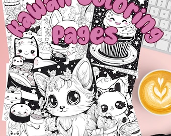 Kawaii Coloring Pages | 20 Pages | Cute Coloring Pages | Adorable Animal and Food Themed | Fun and Relaxing | Digital Download